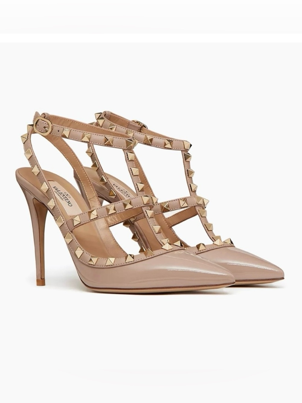 Authentic Valentino Poudre Tan Rockstud Heels pumps